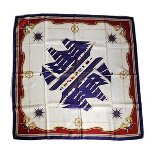 Vintage Sea Cloud 2 Nautical Square Silk Scarf Navy Gold Red 35"×35" Italy Euc